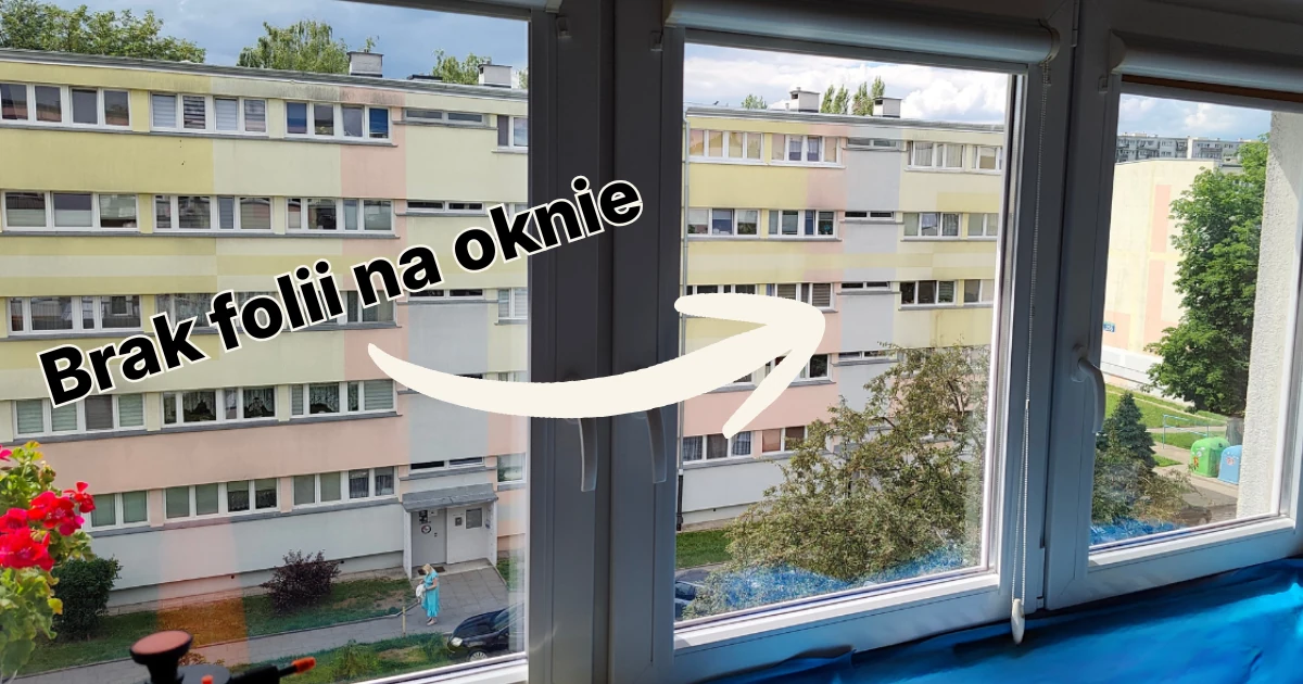 Zaznaczone środkowe okno bez folii przeciwsłonecznej między szybami z folią